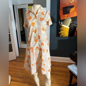 Vintage 60s-70s Asheboro Originals Mod Short Sleeve Collared Print dress set